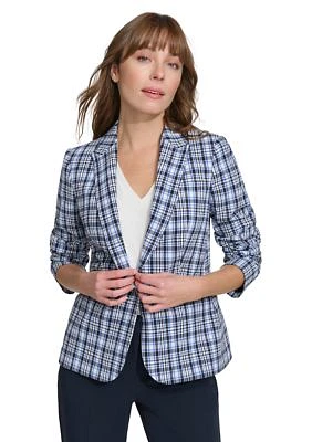 Women's Crinkle Check One Button Blazer