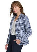 Women's Crinkle Check One Button Blazer