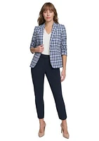 Women's Crinkle Check One Button Blazer