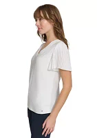 Women's Pleated Sleeve V-Neck Blouse