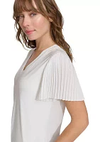 Women's Pleated Sleeve V-Neck Blouse