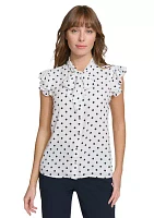 Women's Dot Ruffle Sleeve Bow Blouse