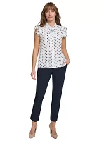 Women's Dot Ruffle Sleeve Bow Blouse