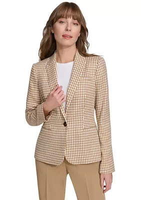 Women's One Button Houndstooth Blazer