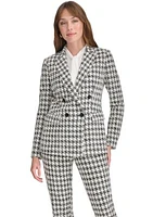 Women's Houndstooth Knit Double Breasted Blazer