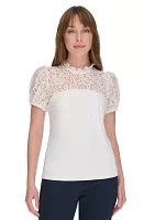 Women's Mixed Media Lace Yoke Top