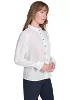 Women's Long Sleeve Pintuck Button Front Blouse