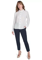 Women's Long Sleeve Pintuck Button Front Blouse