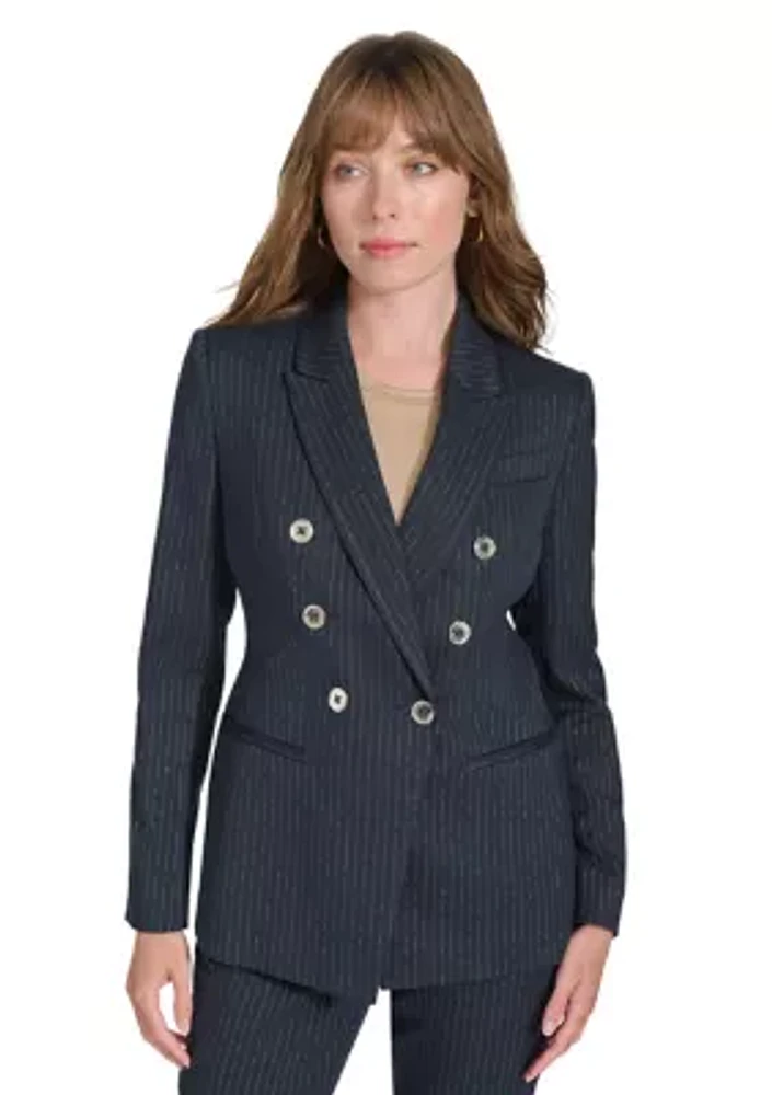 Women's Double Breaster Lurex Pinstripe Blazer