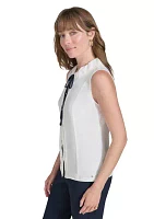 Women's Sleeveless Mixed Media Ruffle Neck Blouse