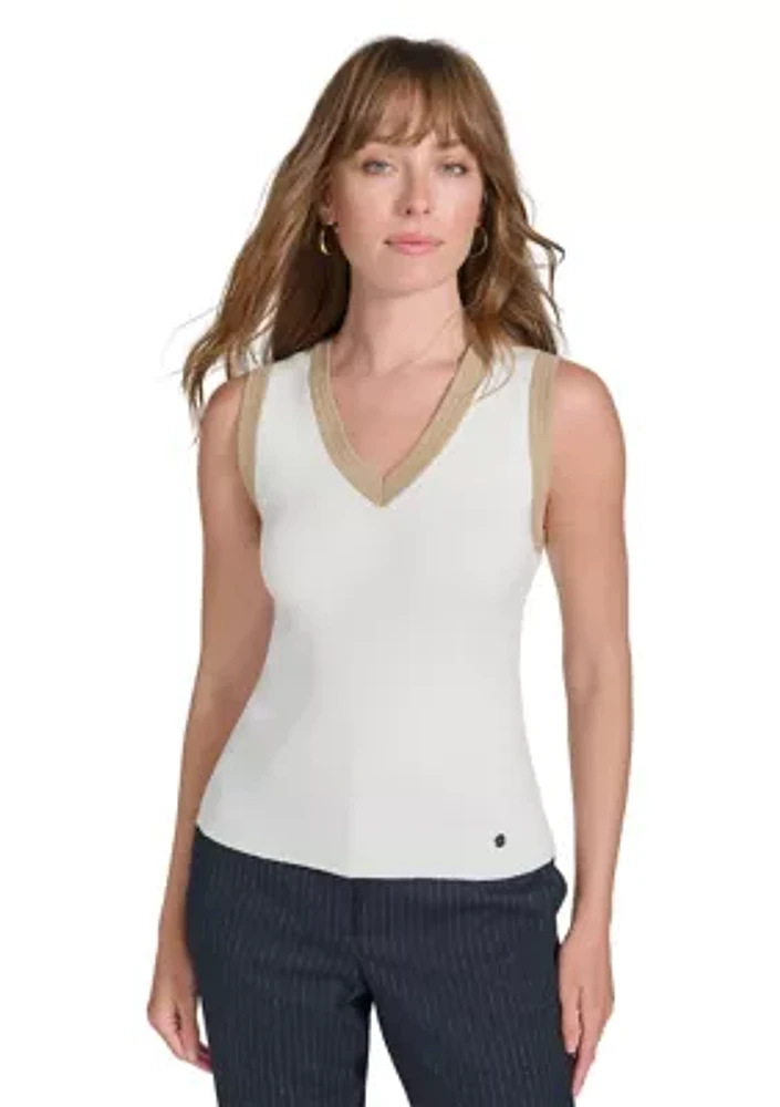 Women's Sleeveless Sweater with Lurex Trim