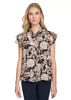 Women's Garden Floral Bow Blouse