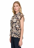 Women's Garden Floral Bow Blouse