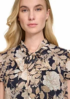 Women's Garden Floral Bow Blouse