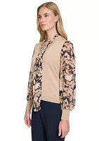 Women's Garden Floral Mixed Media Tie Sweater