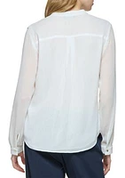 Women's Long Sleeve Ruffle Solid Top