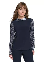 Women's Long Sleeve Mixed Media Collared Blouse