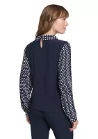 Women's Long Sleeve Mixed Media Collared Blouse