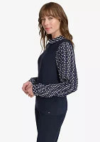 Women's Long Sleeve Mixed Media Collared Blouse