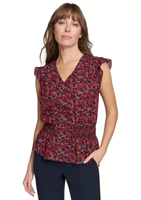 Women's Floral Smocked Peplum Blouse