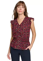 Women's Floral Smocked Peplum Blouse