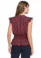 Women's Floral Smocked Peplum Blouse