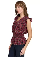 Women's Floral Smocked Peplum Blouse