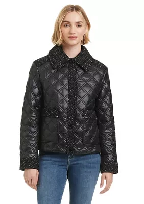 Women's Quilted Jacket with Tweed Details