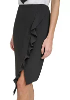 Women's Ruffle Front Twill Skirt