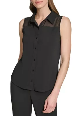 Women's Mix Media Sleeveless Shirt