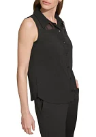 Women's Mix Media Sleeveless Shirt