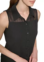 Women's Mix Media Sleeveless Shirt