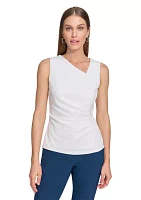 Women's Sleeveless Jersey Asymmetrical Neckline Side Ruched Top