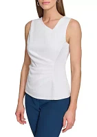 Women's Sleeveless Jersey Asymmetrical Neckline Side Ruched Top