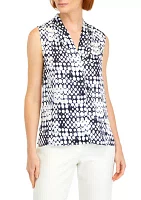 Women's Printed Pleated Neck Top