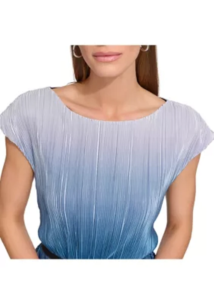 Women's Cap Sleeve Rib Striped Tie Waist Top