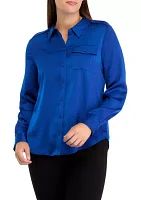 Women's Sueded Satin Button Down Shirt