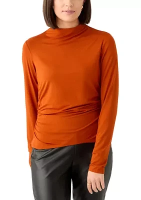 Women's Long Sleeve Mock Neck Ruched Top