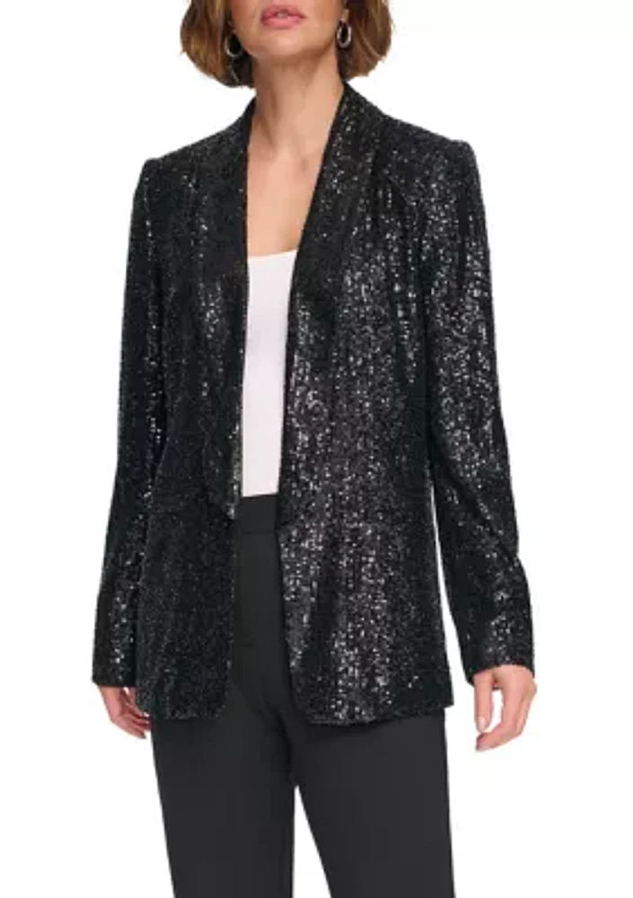 Women's Long Sleeve Shawl Collar Sequin Jacket