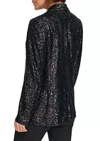 Women's Long Sleeve Shawl Collar Sequin Jacket