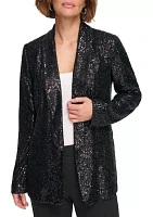 Women's Long Sleeve Shawl Collar Sequin Jacket