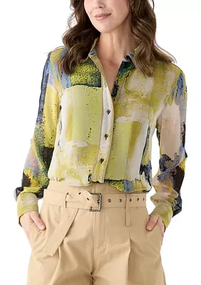 Women's Printed Collared Button Down Shirt