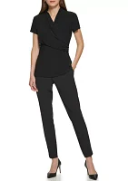 Women's Short Sleeve Side Ruche V-Neck Top