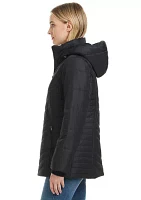 Women's Hooded Puffer Jacket with Chevron Quilting