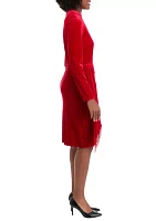 Women's Long Sleeve Mock Neck Fringe Detail Sheath Dress