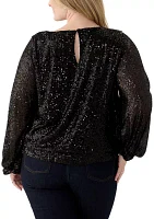 Plus Long Sleeve Sequin Top