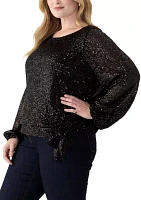 Plus Long Sleeve Sequin Top