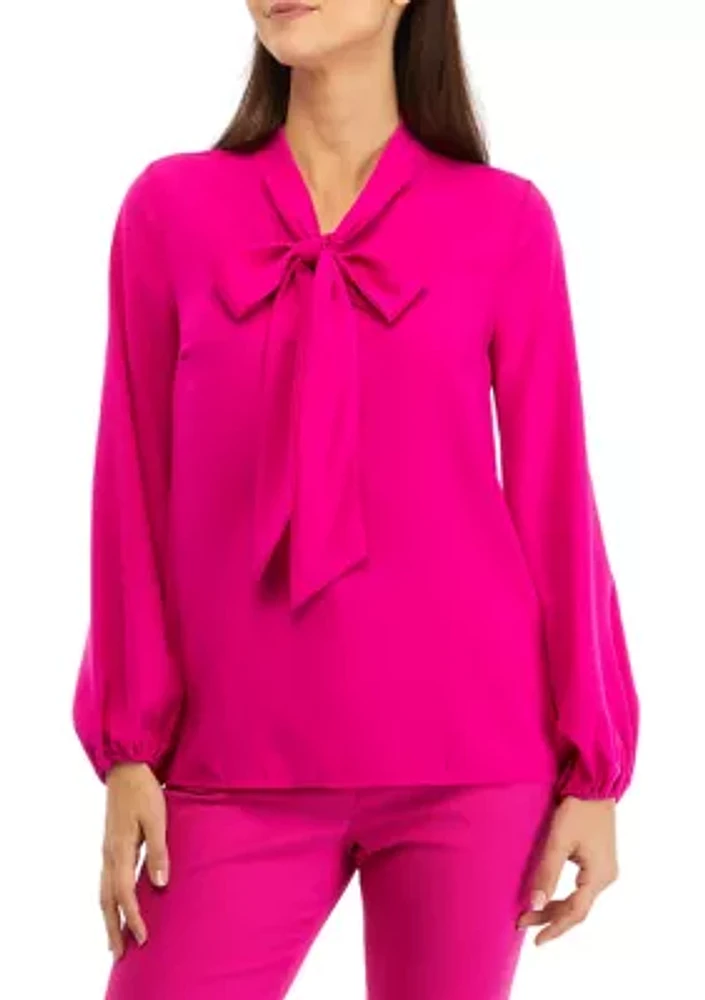 Women's Tie Neck Solid Blouse