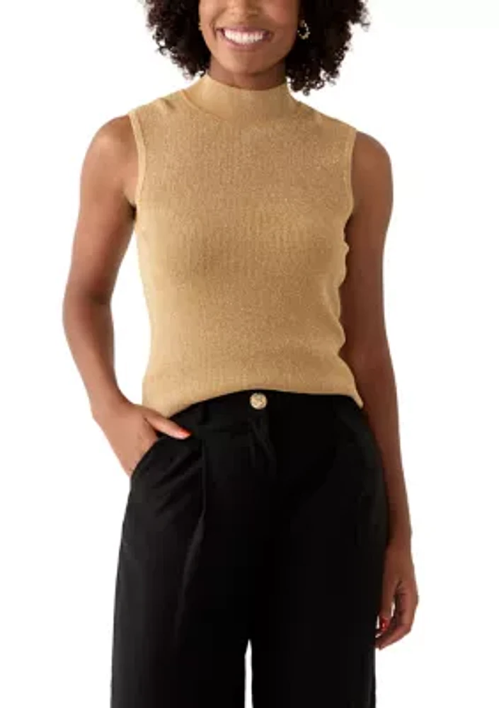 Women's Sleeveless Metallic Mock Neck Sweater