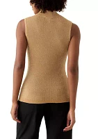 Women's Sleeveless Metallic Mock Neck Sweater